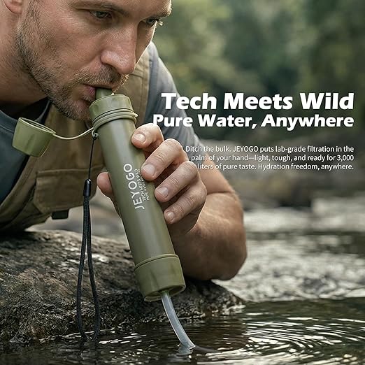 Survival Water Filter Straw - Portable Personal Water Purifier for Hiking, Camping & Bug Out Bag | Tactical Emergency Preparedness Gear, Wilderness Backpacking & Life Saving Equipment(1, Green)