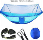 Compatible For Camping Hammock With Mosquito Net Pop-Up Light Portable Outdoor Parachute Hammocks Swing Sleeping Hammock Camping Stuff(Light blue-6 rings)