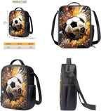 Rnyleeg Soccer Backpack for Boys 5-6 Novelty Kids Backpack with Lunch Box Large Capacity School Bag Set of 3 for Primary Students Back to School Supplies