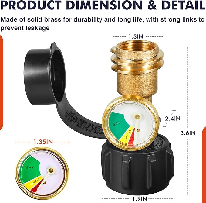 Llamaviva 2 PCS Propane Tank Gauge with Leak Detector - Universal Level Indicator for 5-40lb Tanks, Camping Stoves, BBQ Grills, Heater, QCC1/Type 1 Connection (2-Pack)