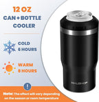 HAUSHOF 12 oz Can Cooler, 4 in 1 Insulated Stainless Steel Can Insulator, Fits for 12 oz Standard Can| Slim Can|12 oz Beer Bottle, Perfect for Camping, Beach, Picnic