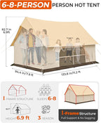 KingCamp Camping Tent with Floor 6-8 Person, Canvas Hot Tent with Stove Jack, Waterproof & Windproof Cabin Tent for Family Camping & Outdoor Parties