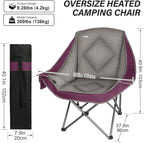 CAMPHILL Heated Camping Chairs,Oversized Padded Heating Lawn Chair with Cup Holder,Wide&Thick,Heavy Duty Folding for Patio,Tailgates,and Sports,Battery NOT Included,Purple