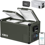 ICECO VL75ProD 75L Portable Refrigerator, Dual Zone Fridge Freezer with SECOP, 0°F to 50°F, 12V Refrigerator with Reversible Lid&Bluetooth Function, Car Fridge Portable, AC/DC |With Battery&Cover