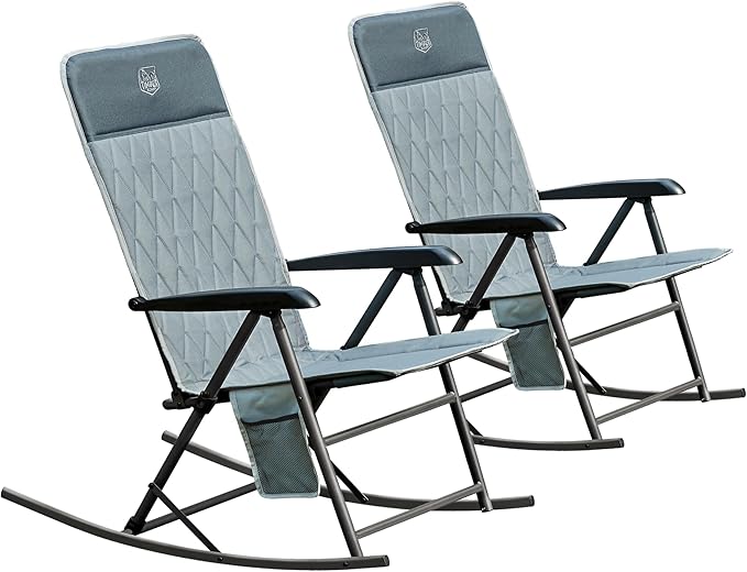 Timber Ridge 3-Level Adjustable Rocking Camping Chair, Ergonomic Padded High Back, Supports 300 LBS, Stable Anti-Tip Rocker, Hard Armrests for Easy Standing, Portable for Patio, Lawn & Tailgating