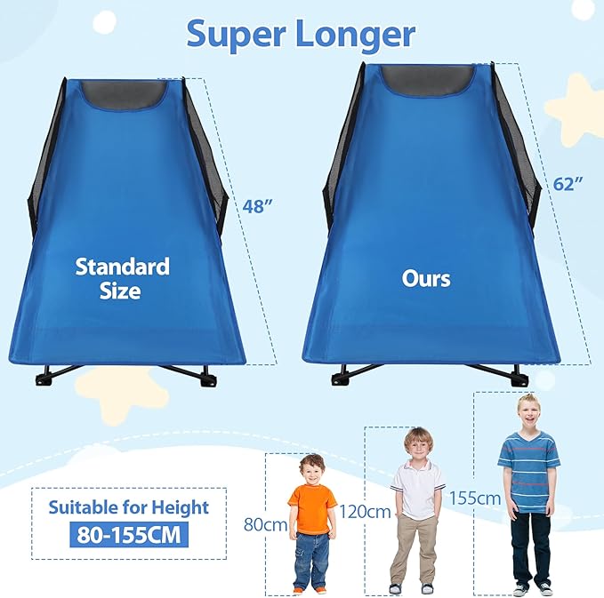REDCAMP Kids Cot for Sleeping 2-7 Years, Portable Travel Toddler Cot Bed with Guardrail, Lightweight for Outdoor Indoor Home, Blue