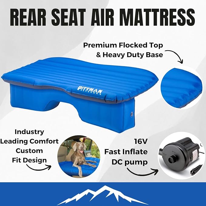 Pittman Outdoors Backseat Bed for Truck - 60" Backseat Air Mattress for Truck, Vans & Large SUV Bed Mattress - Back Seat Bed for Truck Includes Pump, Pillow & Storage Bag - 60" x 35.5"