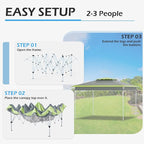 ECOTOUGE 11×11 Canopy Tent Instant Shelter Canopy with Carrying Roller Bag, Outdoor Party Gazebo with Waterproof and UV Resistant for Parties, Camping, Picnic, Grey-Green