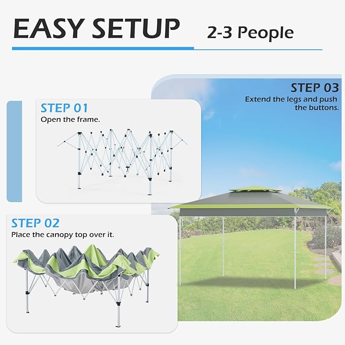 ECOTOUGE 11×11 Canopy Tent Instant Shelter Canopy with Carrying Roller Bag, Outdoor Party Gazebo with Waterproof and UV Resistant for Parties, Camping, Picnic, Grey-Green