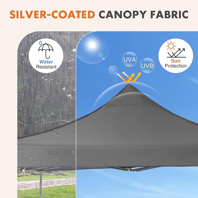OLIXIS 10x10 Ft Waterproof Pop Up Canopy Tent, Portable Outdoor Shade Shelter with Sand Bags, Ideal for Beach, Backyard Parties & Events, Classic Grey