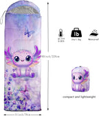 AILONEN Kawaii Panda Sleeping Bags,Lightweight & Waterproof,3 Season Warm & Cool Weather,Dreamy Purple Flower Animal Themed Sleeping Bags for Boys,Girls,Kids,Adults Travelling,Outdoors