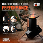 Rocket Stove for Camping Heavy Duty Wood Burning Stove with Adjustable Legs, Portable Wood Burning Fire Camping Stove, Cooking Camping Grilling Outdoor Backyard BBQ Stove with Storage Bag, Rod, Gloves