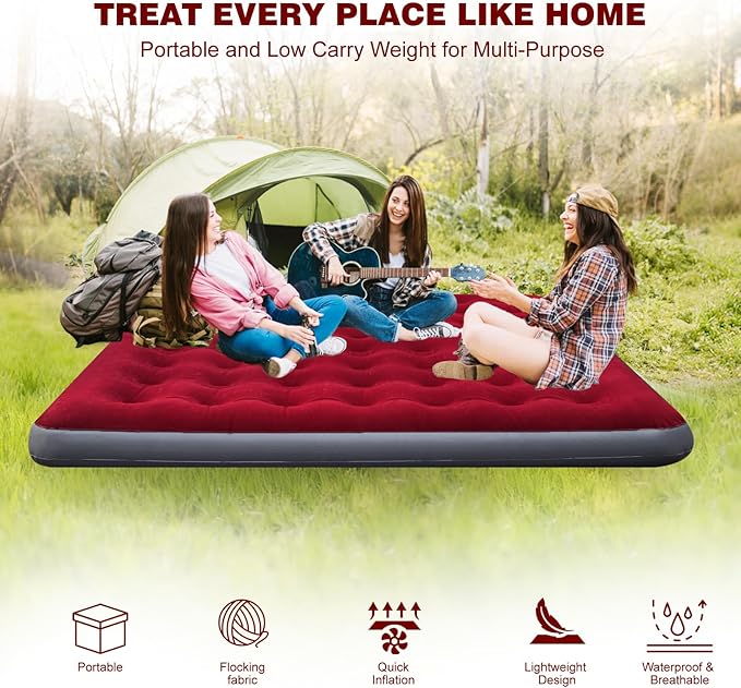 King Size Camping Air Mattress Bed with Air Pump,80"x 72"Thickened Portable Blow Up Inflatable Air Mattress,Travel Sleeping Bed Pad for Camping Home Hiking