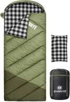 ShinHye 0 Degree Sleeping Bag for Adults - Cotton Flannel 4 Season Cold Weather Winter, XXL Big and Tall Camping Sleeping Bag with Compression Sack