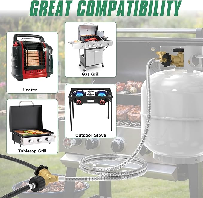 12FT Propane Hose with Propane Splitter 2 Way POL Tank Connector, Propane Y Splitter Adapter with Shut Off Valve, 2-Way LP Gas Adapter Tee Connector for 100lb Propane Tank,Heater,Camping Stove,Burner