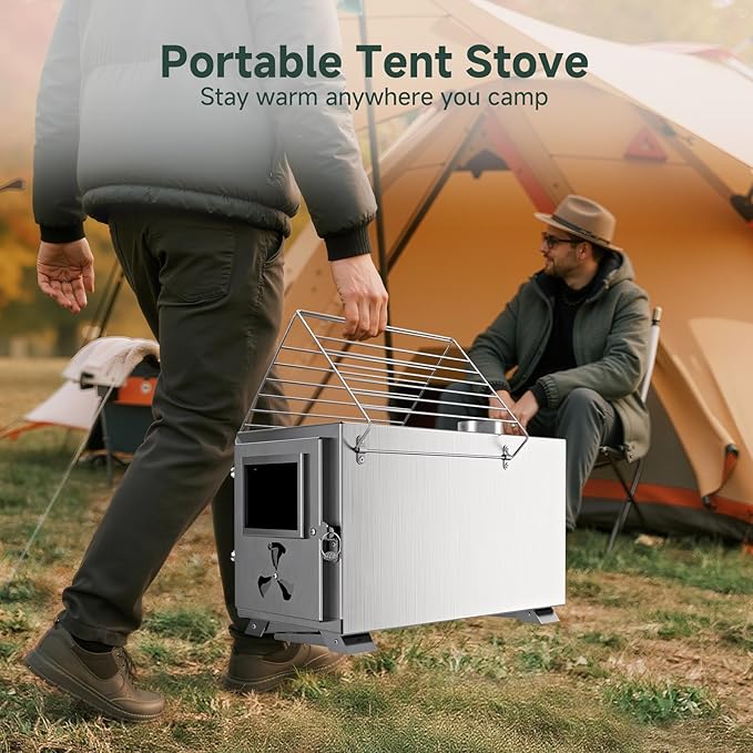 H&ZT Hot Tent Stove, Portable Wood Burning Stove with 7 Chimney Pipes, Ideal for Camping, Cooking & Winter Heating