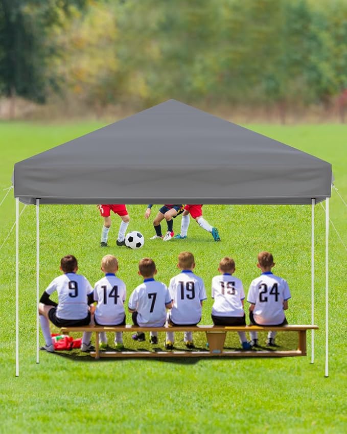 10x10 Pop Up Canopy Tent, Easy Up Canopy with 3 Adjustable Height, Outdoor Sun Shade with 4 Sandbags & Carrying Bag for Camping, Parties,Outdoor Events-Grey