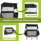 Nice C Double Camping Chair with Canopy, Portable Shade Sports Chair, Umbrella Chairs Camping Couch, Folding Outdoor Loveseat with Cooler Bag, Cup Holders, For Beach, Lawn, Sports, Picnic (Black&Gray)