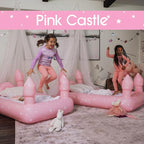 FUNBOY Kids Pink Castle Sleepover Travel Bed & Air Mattress. Perfect for Sleepovers. Includes Carrying Storage Bag, Twin