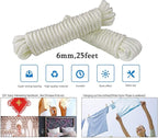 6mm White Diamond Braid Nylon Rope, Paracord All Purpose Utility Rope Nylon Twine for Crafts,Cargo,Tie-Downs,Camping,Indoor Outdoor Use(1/4inch,25ftx1 Hank)