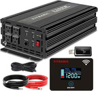 1200W Pure Sine Wave Inverter, DC 12V to AC 120V, with Wireless Remote Control, 4 AC Outlets, USB-A/C Ports for Home, RV, Camping, Electronics, Outdoor Use, Upgraded of 1000W Inverter
