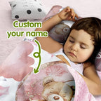 Custom Toddler Nap Mat for Preschool, Personalized Name Pink Kids Sleeping Bag with Bear for Daycare, Roll Up Sleeping Mat with Removable Pillow and Soft Dot Minky Blanke for Girls Camping