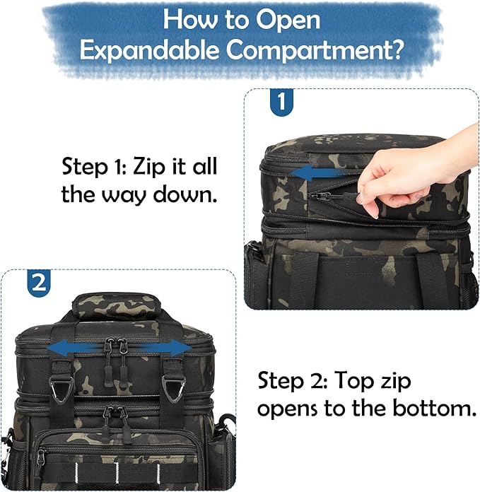 Tactical Lunch Box Cooler Bag for Men, 25L Large Expandable Insulated Lunch Bag for Men, Soft Double Deck Lunch Pail for Work, Camping, Picnic, Hiking, Beach, Outdoor & Travel, Dark CM