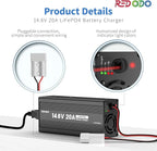 Redodo 12.8V 100Ah LiFePO4 Battery with 14.6V 20A Lithium Battery Charger; Built-in 100A BMS, 5 Hours Fast and Fully Charging, 4000 Cycles Battery for RV, Camping, Solar Home, Marine, Boat etc