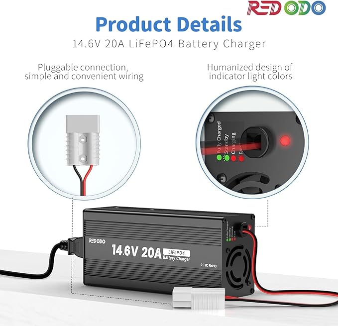 Redodo 12.8V 100Ah LiFePO4 Battery with 14.6V 20A Lithium Battery Charger; Built-in 100A BMS, 5 Hours Fast and Fully Charging, 4000 Cycles Battery for RV, Camping, Solar Home, Marine, Boat etc