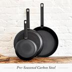 Merten & Storck Pre-Seasoned Carbon Steel 8” Frying Pan Skillet,Use on Induction,Stove and Grill,Durable,Even-Heating,for Searing,Grilling,Oven Use,and Campfire,Indoor/Outdoor,(Pack of 6)