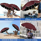 2Pack 48.8 inch Large Beach Umbrella with Clamp Sun Shade for Beach Chair, 360°Adjustable UV Protection Golf Umbrella with Clip for Stroller Wheelchair Camping Chair