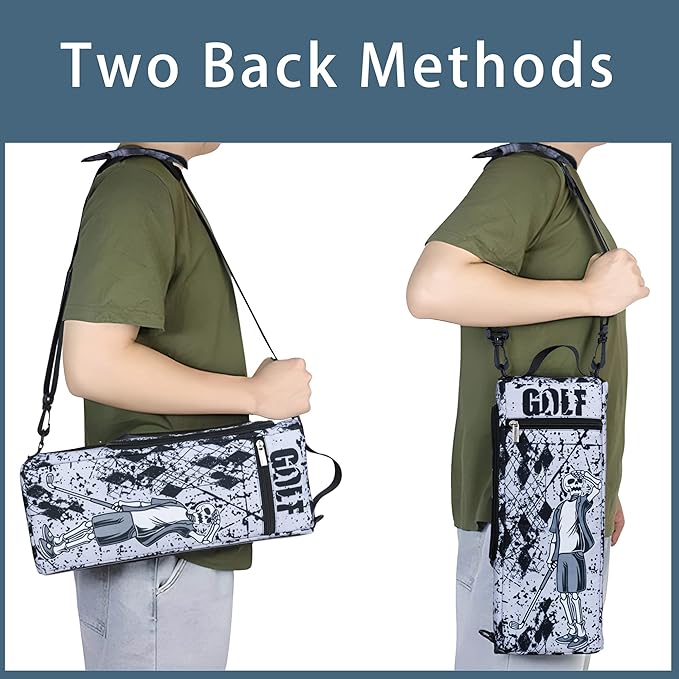 Golf Cooler Bag Plus Ice Pack Soft Sided Insulated Cooler Bag- Holds 6 Pack of Cans or 2 Wine Bottles - Grey Camo Golf Beer Sleeve Black Fits Discreetly in Golf Bags