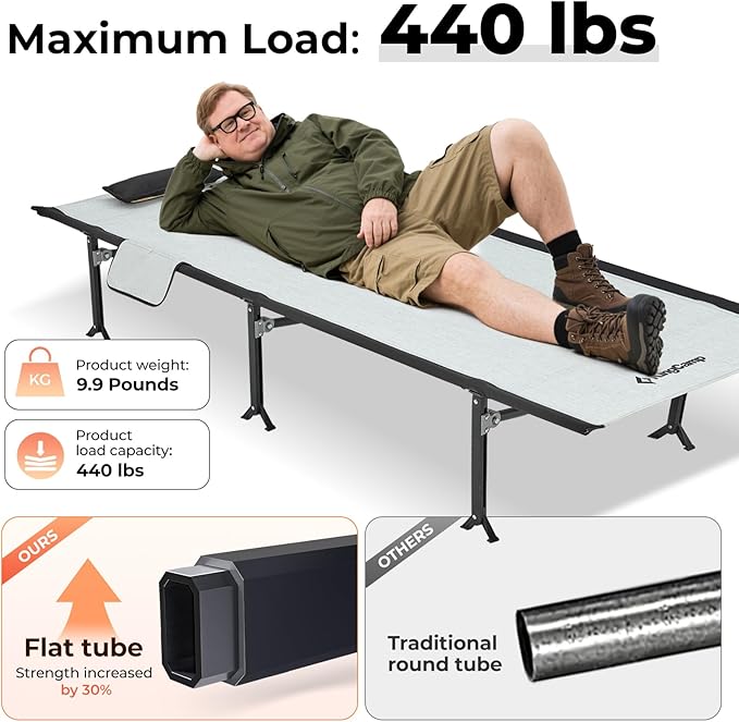KingCamp Camping Cots for Adults, 1000D Cationic Oxford Heavy Duty Folding Cot, Extra Wide 28" Ultralight Portable Sleeping Bed for Tent, Office Nap, Travel, Supports 441 lbs with 7075 Aluminum Frame