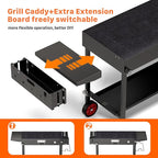 Portable Grill Table Cart with Wheels Foldable Blackstone Griddle Stand for 17"/22" Griddles, Ninja Woodfire Grill & Weber, Outdoor BBQ Prep Table with Storage Shelf Caddy for Camping, Tailgating