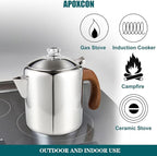 Coffee Percolator Stainless Steel Coffee Maker with Fireproof Solid Wood Handle & Tough Glass Clear Brew Progress Knob Camping Coffee Pot Using on any Stovetop NO Aluminum NO Plastic (6 Cup)