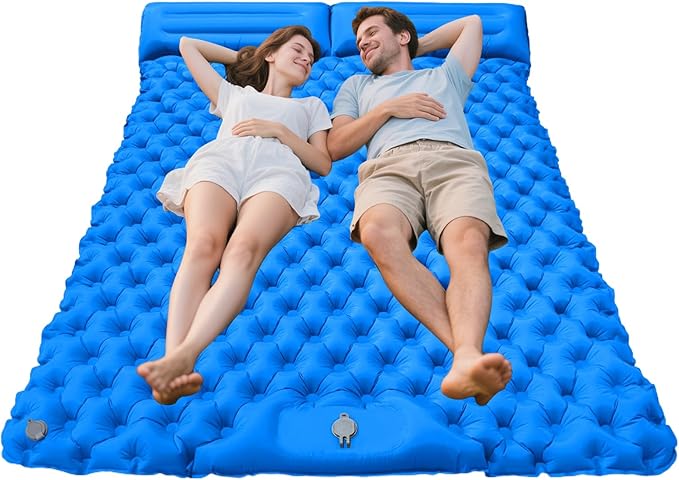 Inflatable Travel Mat with Built-in Pillow - Double Sleeping Pad, Compact Lightweight Gear for Camping Hiking Trekking Tent Backpacking Outdoor Adventures Rest Comfort Air Cushion
