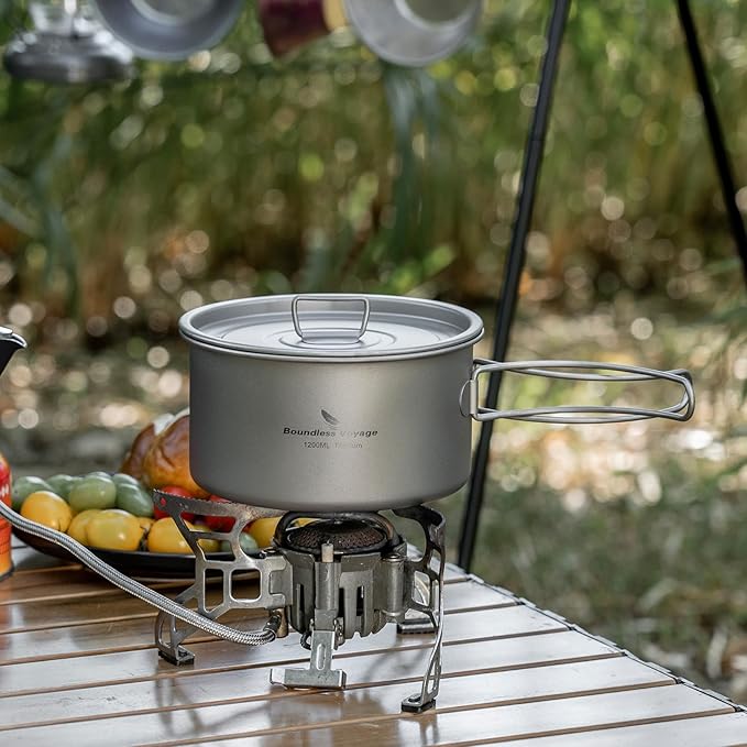 Boundless Voyage Camping Cookware Lightweight Cooking Pot Set Titanium Pot Portable for Outdoor Cooking Traveling Hiking Trekking Backpacking, 1-5 Person