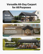 VEVOR Carport, 10 x 20 FT Outdoor Car Canopy, Potable Carport, Heavy Duty Galvanized Car Shelter, UV-Resistant & Water-Resistant, All-Season Protection, Storage Shed for Car Boat Motorcycle Grey