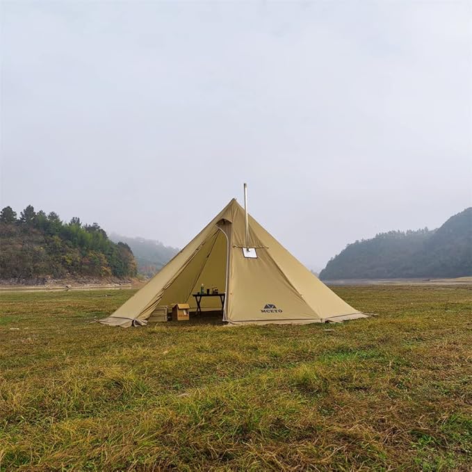 Tipi Hot Tent with Fire Retardant Stove Jack for Flue Pipes, 5~8 Person, Teepee Tents for Family Team Outdoor Backpacking Camping Hiking