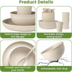 36-Piece Reusable Wheat Straw Dinnerware Sets for 6, Farielyn-X Unbreakable Reusable Set Kitchen Cups, Plates, Bowls Sets & Cultery Dishwasher Microwave Safe - Patio, Outdoors, RV, Camping Dishes