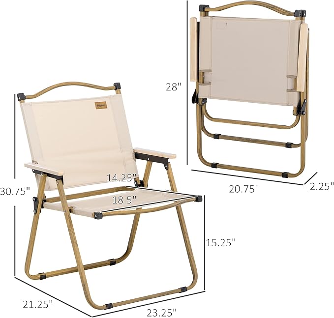 Outsunny 2 Pack Folding Camping Chair, Lightweight & Portable Beach Chairs Armchairs, Perfect for Festivals, Fishing, Picnic and Hiking, Khaki
