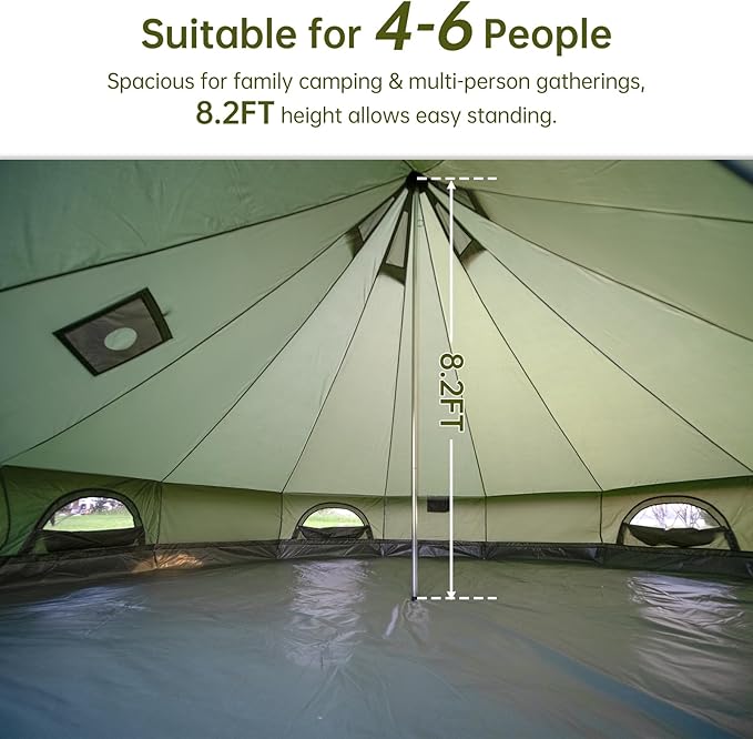 Oxford Bell Tent for Family Camping - Spacious 13.1ft /16.4ft Yurt with Stove Jack, Large Glamping Tents for 4-8 People, 4 Season Oxford Hot Tent Shelter