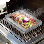 Griddle for Gas Grill, Universal Fry Griddle Flat Top Plate, 17" x13” Metal Cooking Griddle Pan Flat Top Rectangular Plate with Removable Handles for Gas Stove/Charcoal/Gas Grills