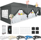 COBIZI 10x30 Pop Up Canopy Tent with 8 Sidewalls Party Tents Waterproof UPF 50+ Commercial Instant Outdoor Events Tent for Parties Markets Backyard, Ropes, Sandbags（10 x 30 ft Gray