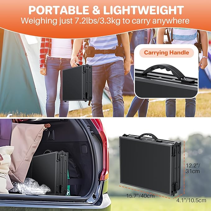 FUNYKICH 3ft Camping Folding Table L34.2''xW15.7'', 3 Adjustable Height Portable Small Folding Tables, Lightweight Aluminum Beach Table with Carry Handle for Camping, Backyard BBQ, Picnic, Travel