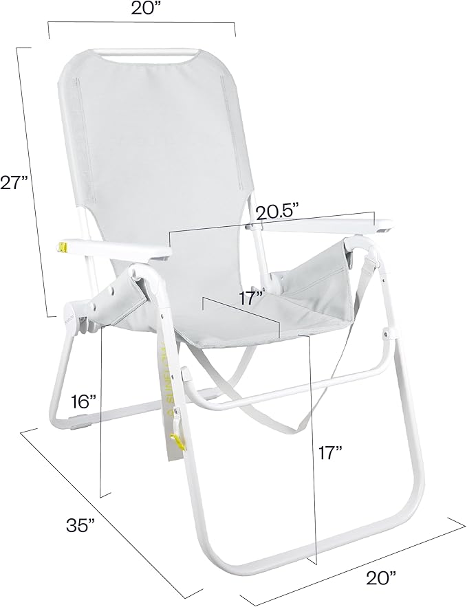 SUNFLOW The Tall Sand Dune Premium Beach Chair, Portable, Rust-Resistant, Adjustable Reclining Lounger with UPF 50+ Sun Shade and Drink Holder for The Ultimate in Comfort - Sky Blue Stripe
