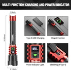 WdtPro Rechargeable LED Flashlights High Lumens, Super Bright 90000LM Rechargeable Flashlight with LCD Display, 5 Modes & Waterproof Powerful 10000mAh 30H Flashlight for Camping Emergency Red