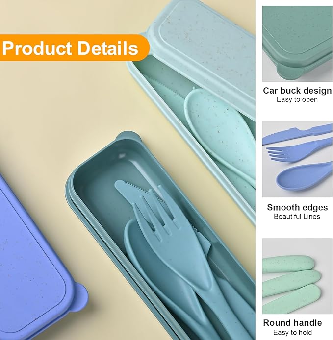 Pink Utensil set Travel Silverware with Case, 2 Sets Reusable Utensils Set with Case, Wheat Straw Utensils for Lunch Box Accessories, Camping Utensils for Work Lunch or Daily Use (Pink)