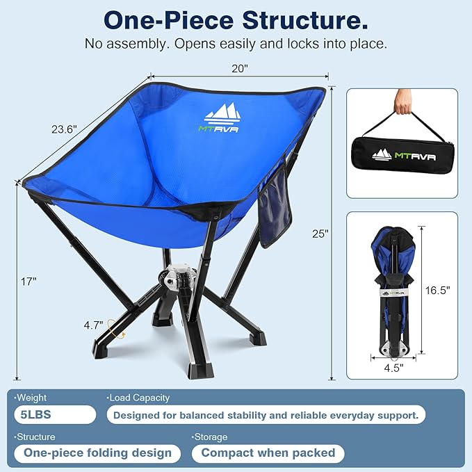 Utility-Grade Folding Chair — Stable One-Piece Structure, Authorized Folding Structure Patent, Balanced Aluminum Support, Compact & Portable Chair for Camping, Fishing & Everyday Outdoor Use