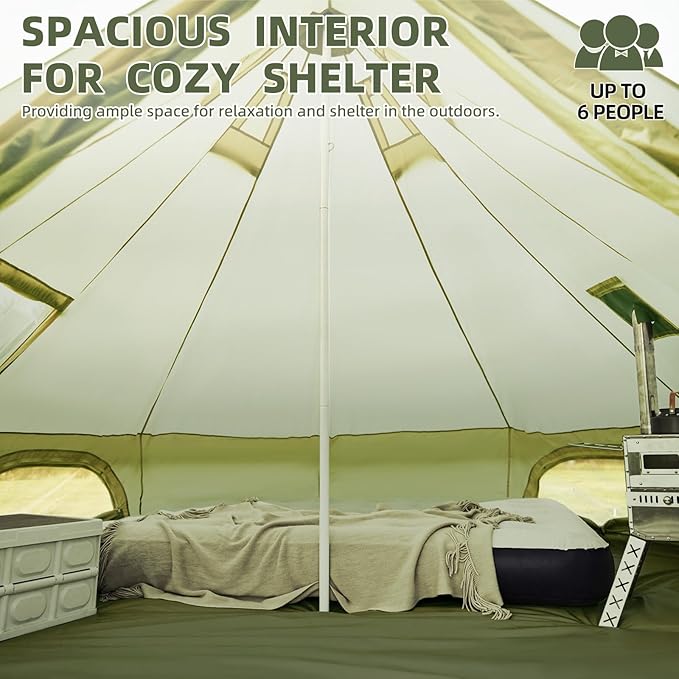 YOLENY Bell Tent, Yurt Tent 4/6/8/10 Person 4 Season Waterproof Glamping Tents w/Stove Jack for Family Camping Outdoor Party, Glamping Tents for Camping - 10/13.1/16.4FT